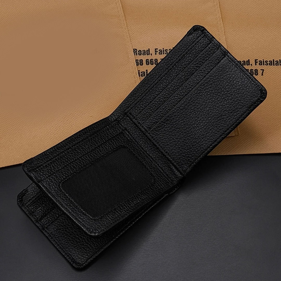 Premium Black Leather Wallet with 1-Year Warranty